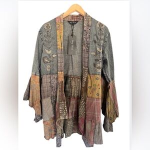 Young Threads Boutique Boho Kimono Shrug Patchwork Embroidered Top NWT M
